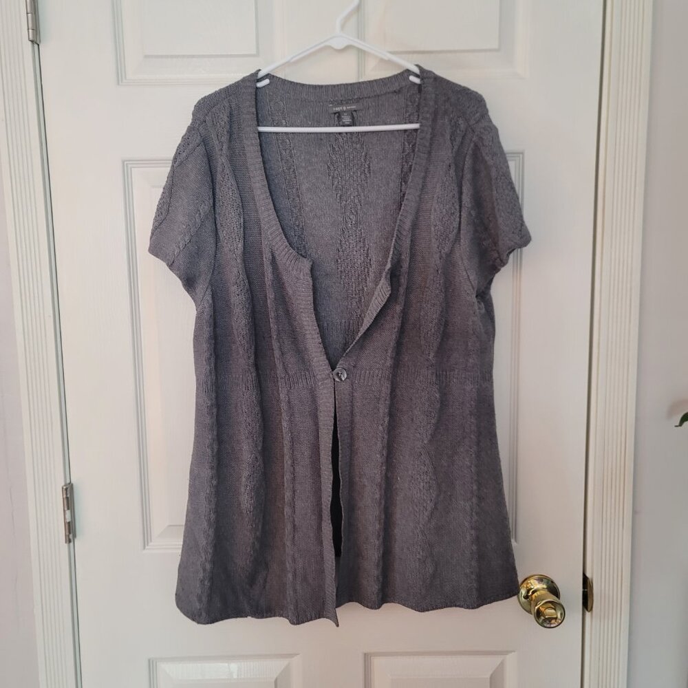 Womens grey single button short sleeved sweater - Picture 2 of 4